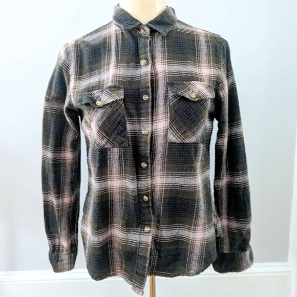 Passport Brown and Pink Plaid Flannel Button Up Top - Picture 2 of 5